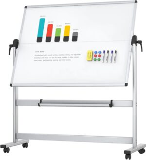 VIZ-PRO Double-Sided Mobile Whiteboard, 48 x 36 Inches