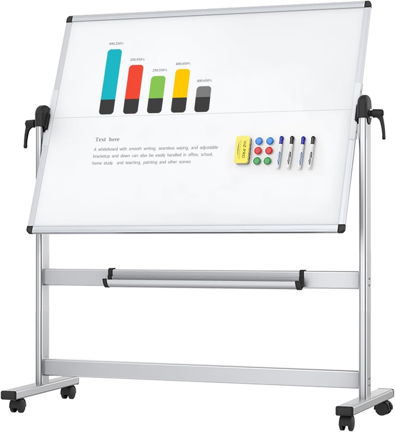 VIZ-PRO Double-Sided Mobile Whiteboard, 48 x 36 Inches