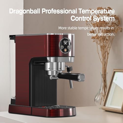 DRAGONBALL Espresso Machine With Milk Frother, Red - Image 3