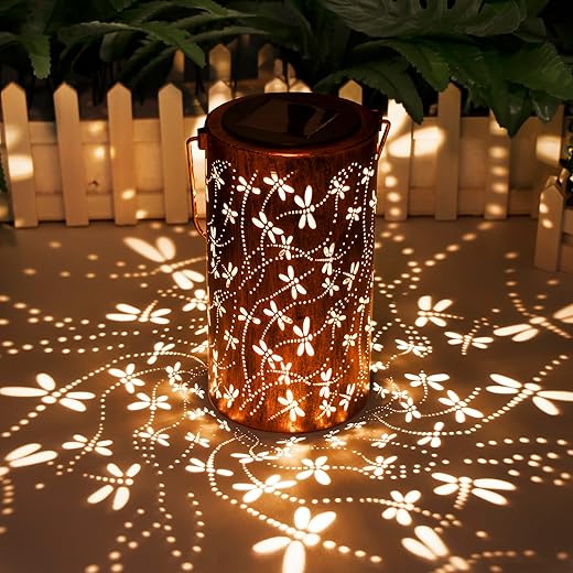 DIBIEECN Dragonfly Hollowed-Out Metal Solar Lanterns