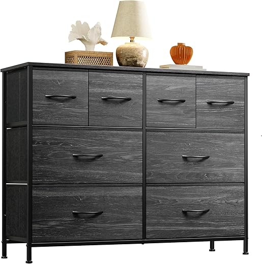 WLIVE Dresser With 8 Drawers, Charcoal Black