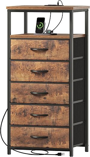 Huuger Dresser With Charging Station, 5 Drawers