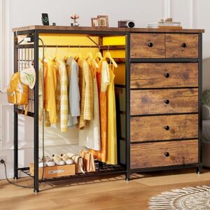EnHomee Dresser With Hanging Rack And LED