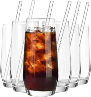 ALINK Drinking Glasses With Glass Straws Set