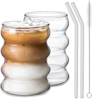Ework4U Drinking Glasses With Straw Set