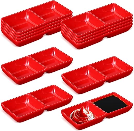 Gejoy Dual Sauce Bowls With Two Compartments (12, Red)