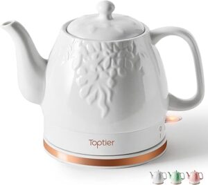 toptier Electric Ceramic Tea Kettle, 1 L White