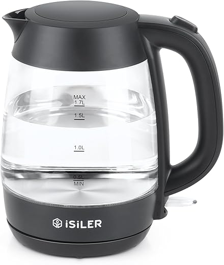ISILER Electric Kettle, 1.7 L Glass Boiler