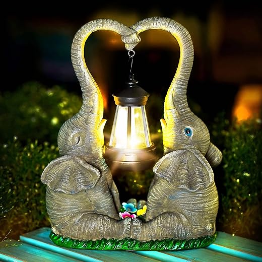 Vereemy Elephant Statues With LED Solar Lights