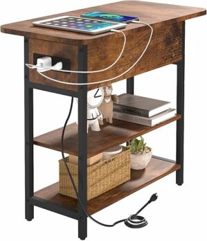 Yoobure End Table With Charging Station, Flip Top