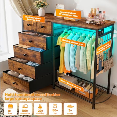 EnHomee Dresser With Hanging Rack And LED - Image 2