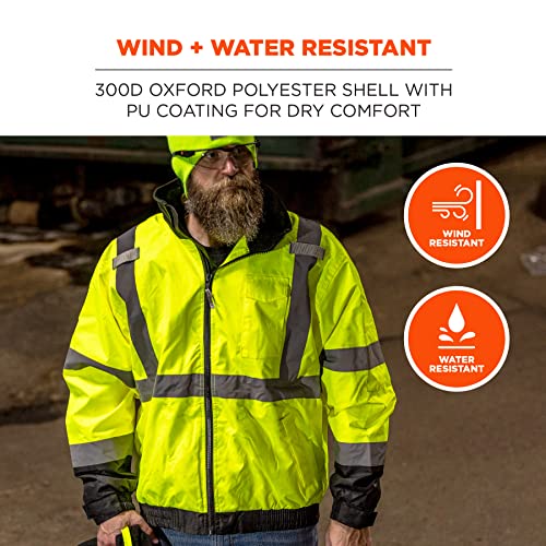 Ergodyne Hi-Vis Winter Bomber Jacket, Lime - Image 2