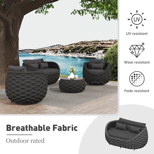 Erotr 4 Pcs Outdoor Patio Sofa Set - Dark Gray - Image 5