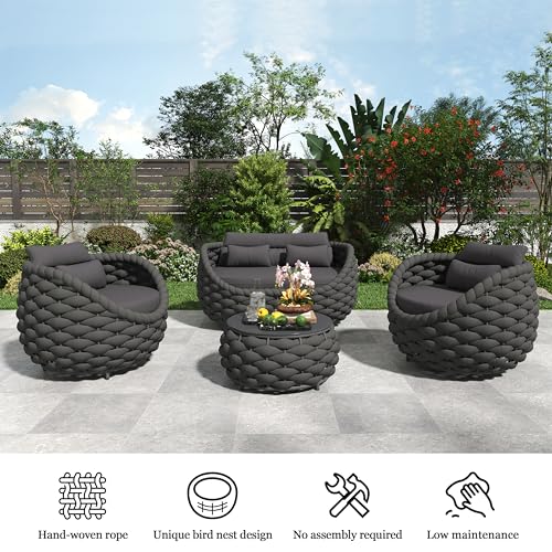 Erotr 4 Pcs Outdoor Patio Sofa Set - Dark Gray - Image 2
