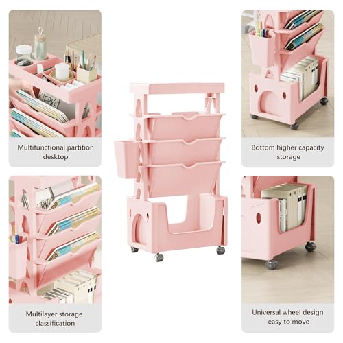 Euedue 5 Tier Mobile Bookshelf Cart With Wheels - Image 3