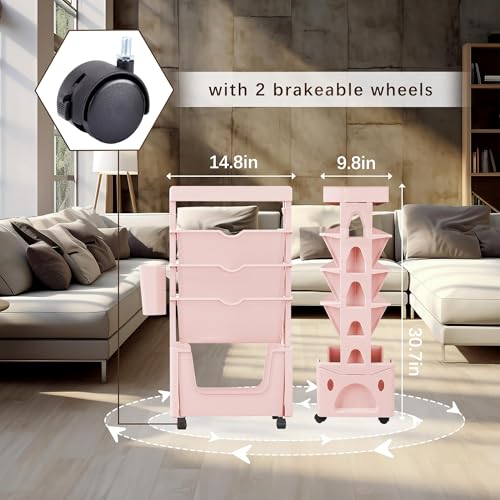 Euedue 5 Tier Mobile Bookshelf Cart With Wheels - Image 2