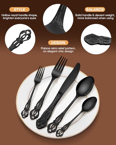EUIRIO 40-Piece Black Silverware Set, Stainless Steel - Image 2