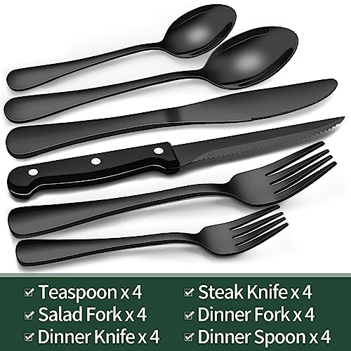 EWFEN Black Silverware Set, 24-Piece Stainless Steel - Image 2