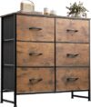 WLIVE Fabric Dresser With 6 Drawers, Rustic Brown