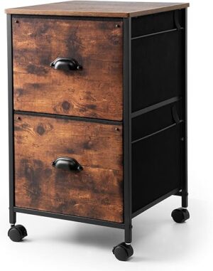 TOPSKY Fabric Vertical File Cabinet, Rustic Brown
