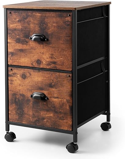TOPSKY Fabric Vertical File Cabinet, Rustic Brown