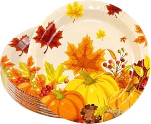 CIEOVO Fall Maple Leaf Pumpkin Paper Plates Set