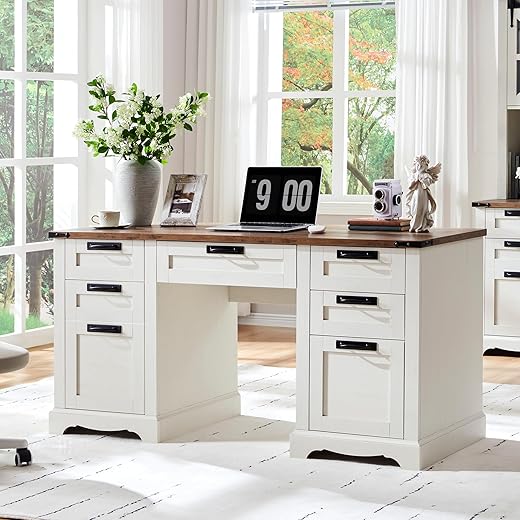 RedLemon Farmhouse Executive Desk With Drawers