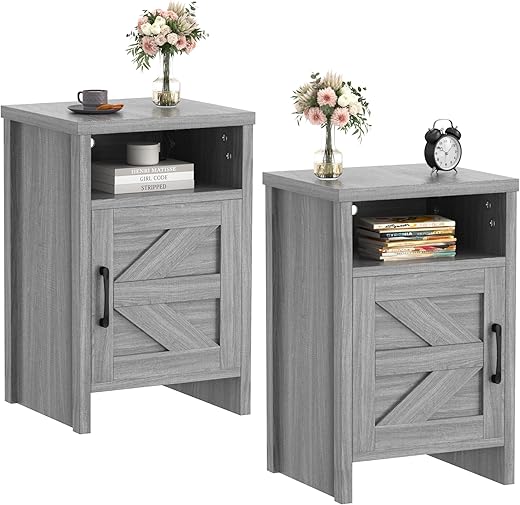 JUMMICO Farmhouse Nightstand With Barn Door