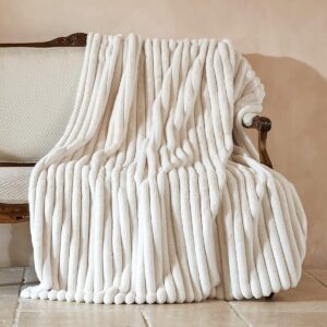 Amélie Home Faux Fur Throw Blanket, Ivory, 55 x 70 Inch