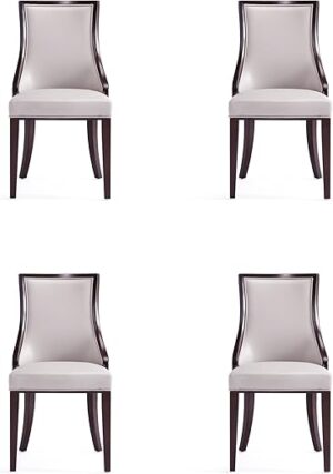 Manhattan Comfort Faux Leather Dining Chairs, Wingback Seat, Light Grey
