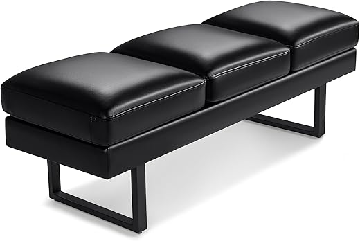 Furmax Faux Leather Office Guest Chair, 3 Seats Reception Bench, Black