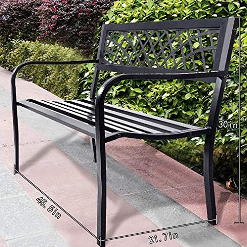 FDW Iron Steel Frame Patio Bench, Black - Image 3
