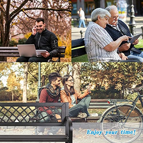 FDW Iron Steel Frame Patio Bench, Black - Image 5
