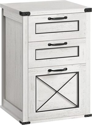 VASAGLE File Cabinet With 3 Drawers, Rustic White UOFC054T73