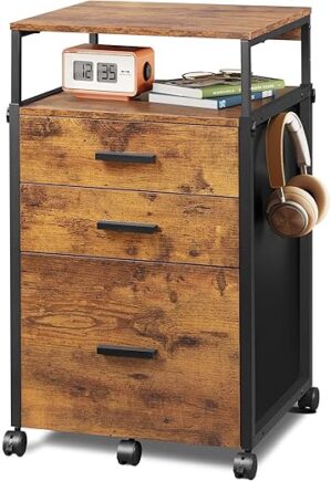 DEVAISE File Cabinet With Storage Drawers, Rustic Brown