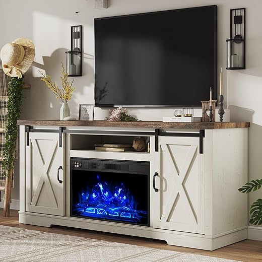 AMERLIFE Fireplace TV Stand With Barn Door