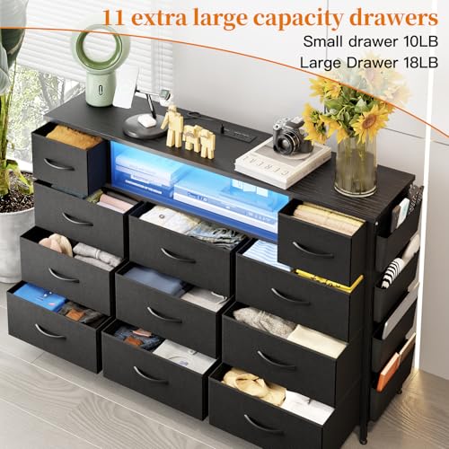 Fixwal Black Dresser With Power Outlets And LED Lights - Image 4