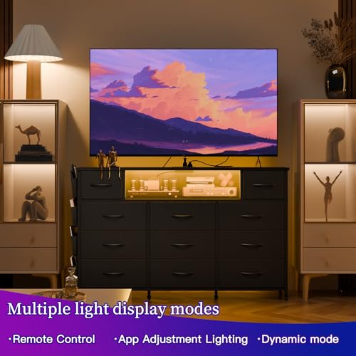 Fixwal Black Dresser With Power Outlets And LED Lights - Image 5