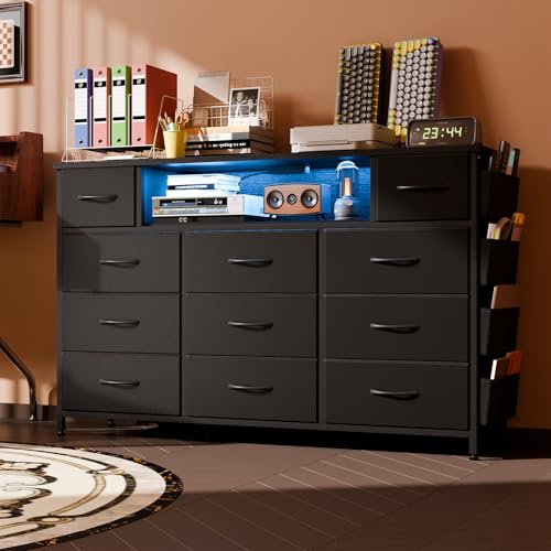 Fixwal Black Dresser With Power Outlets And LED Lights - Image 2