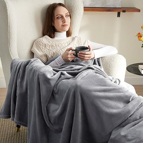 Fleece Throw Blanket For Couch, Grey - Image 2