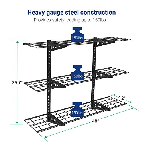 FLEXIMOUNTS 3-Tier Adjustable Garage Wall Shelving Black - Image 2