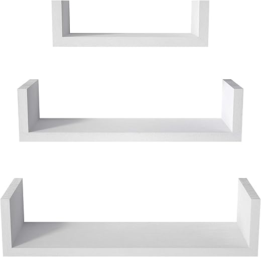 SRIWATANA Floating Solid Wood Wall Shelves, White