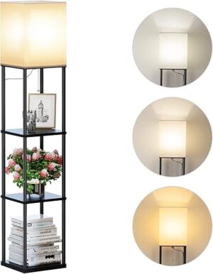 SUNMORY Floor Lamp With Shelves, Modern Square