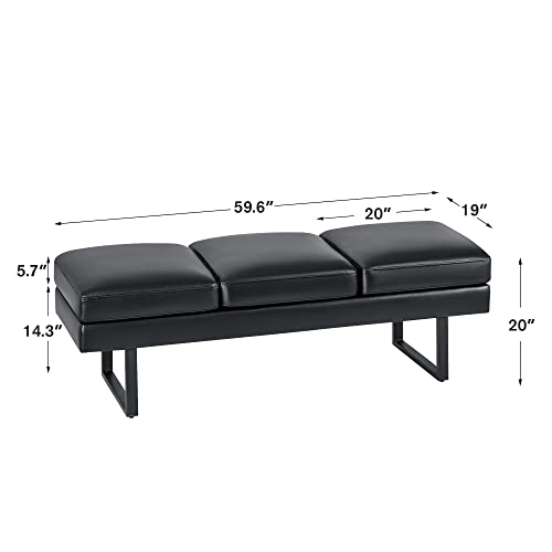 Furmax Faux Leather Office Guest Chair, 3 Seats Reception Bench, Black - Image 3