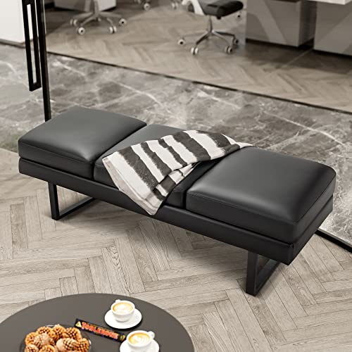 Furmax Faux Leather Office Guest Chair, 3 Seats Reception Bench, Black - Image 5