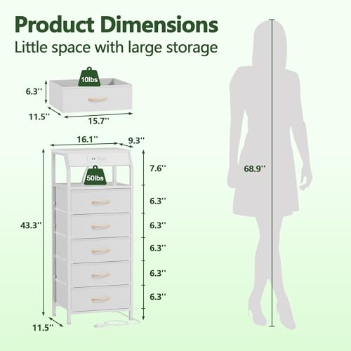 Furnulem 5 Drawers Dresser With Charging Station - Image 3