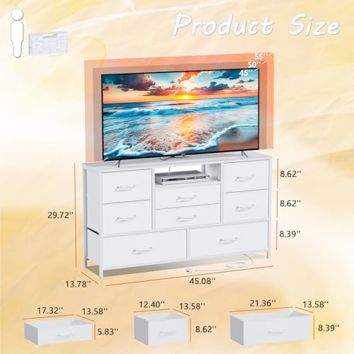 Furnulem White Dresser With Power Outlet, 8 Drawers - Image 3