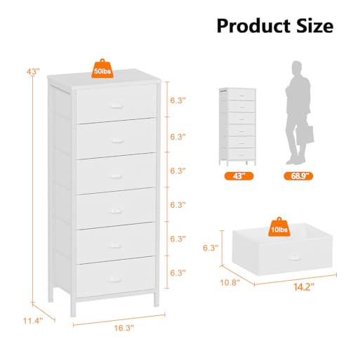 Furnulem White Tall Dresser With 6 Drawers - Image 3