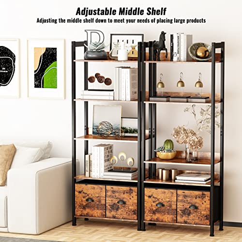 Furologee Industrial 5-Tier Bookshelf With Drawers - Image 4