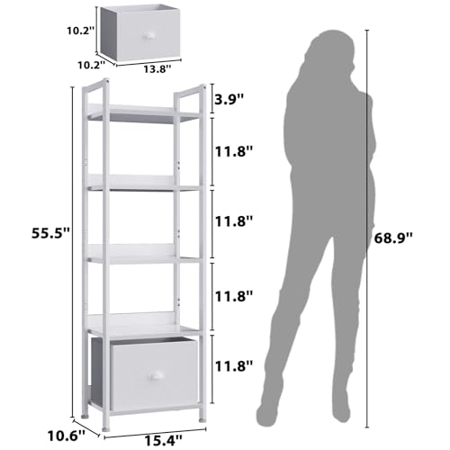 Furologee Tall Narrow Bookcase With Drawer - Image 3